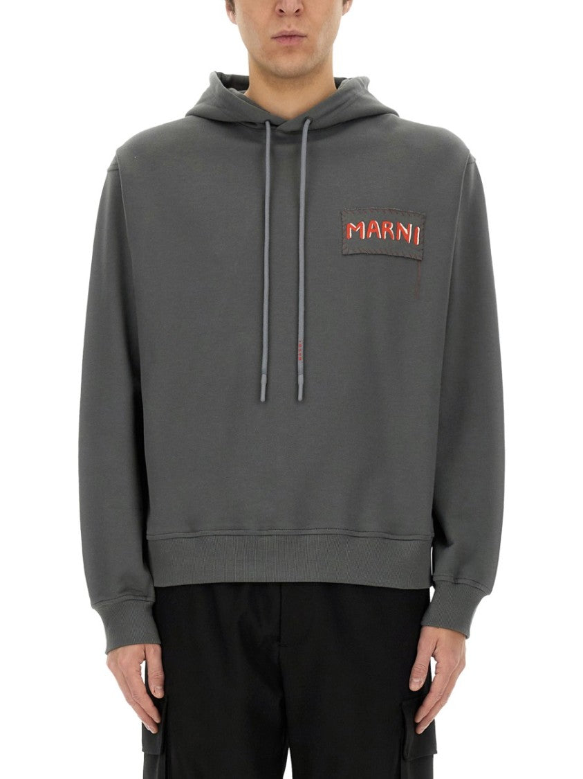 Marni Relaxed-Fit Grey Hoodie With Drawstring