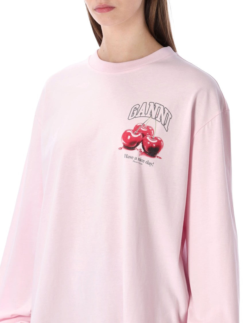 Ganni Pink Ganni Cherry Print Long-Sleeve Tee