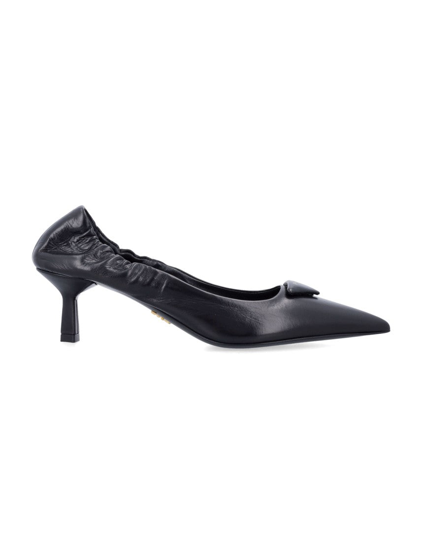 Prada Black Leather Pumps With Tapered Silhouette And Geometric Heel