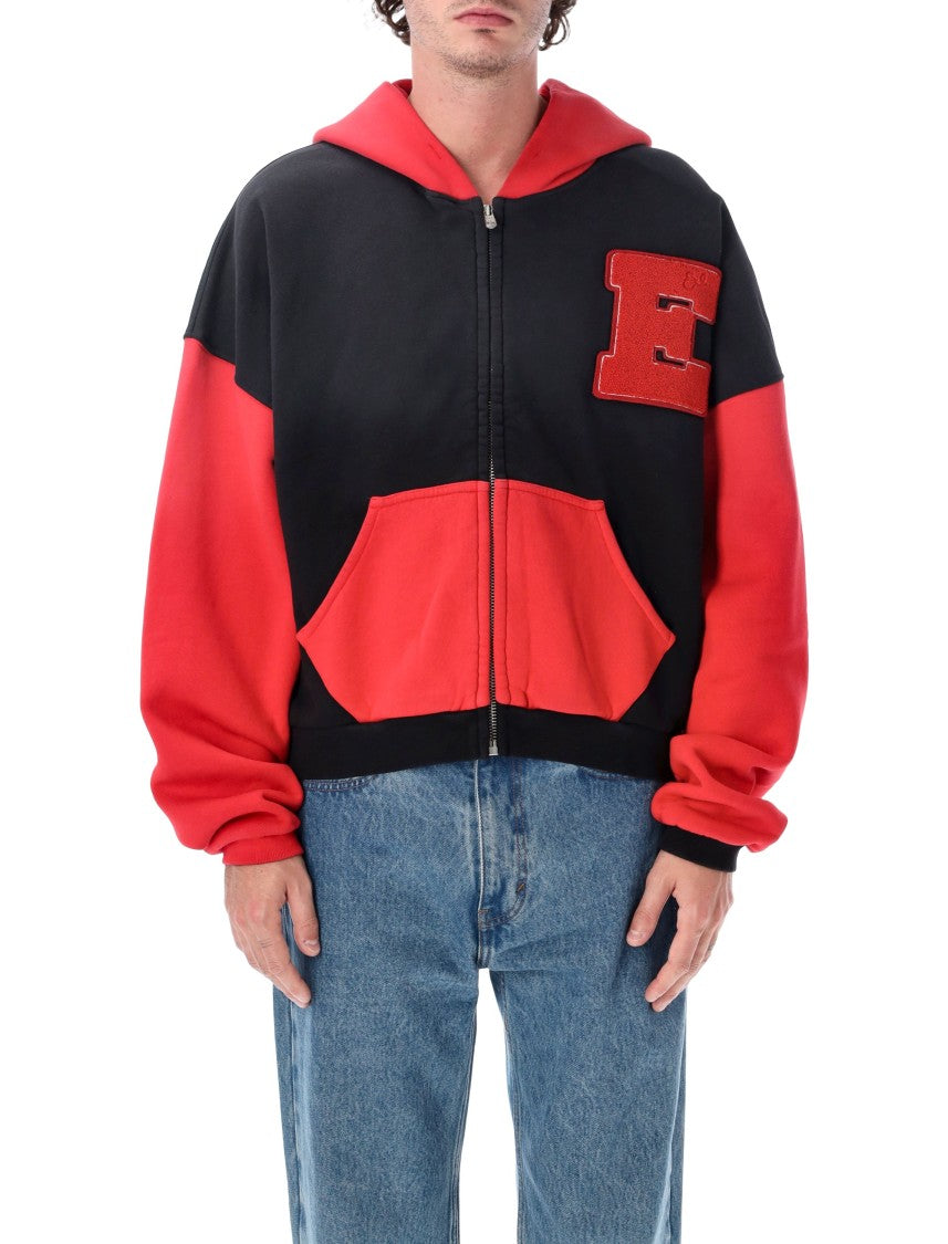 Erl Varsity Letter Patch Color-Block Zip-Up Hoodie
