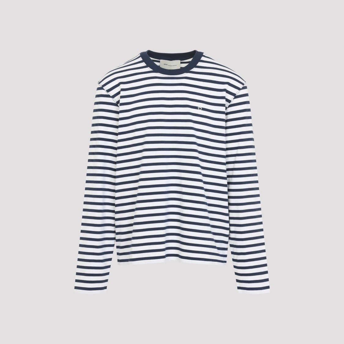 Ami Paris Long-Sleeved Striped T-Shirt With Navy Collar