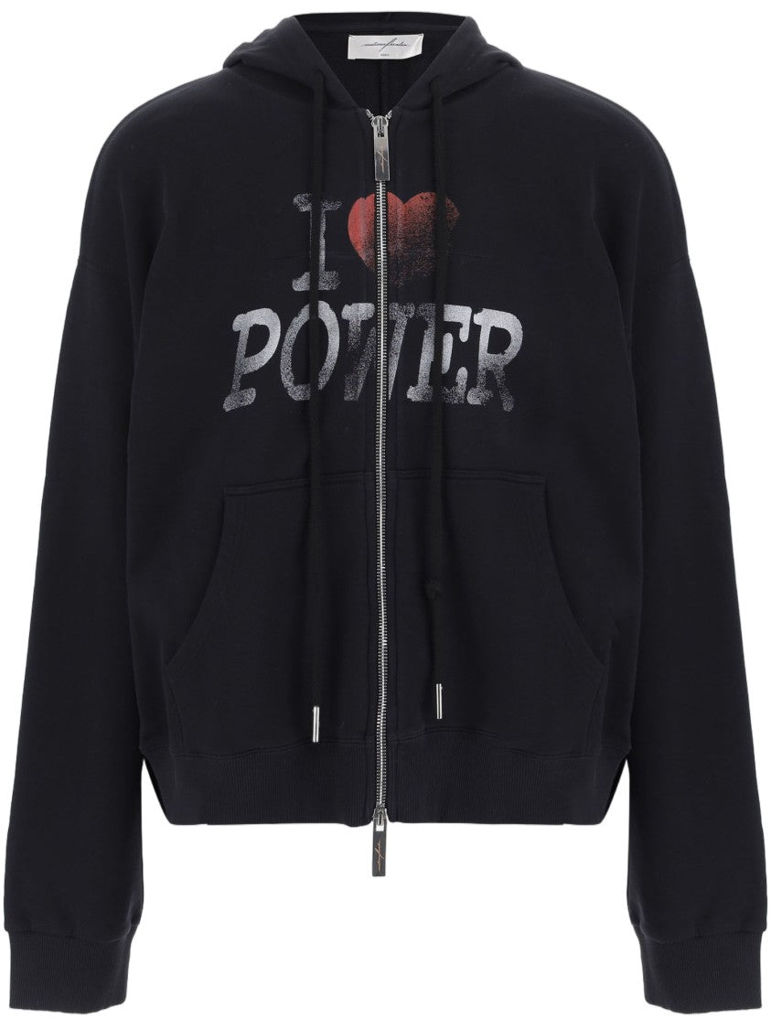 Matieres Fecales Cropped Cotton Hoodie With Zipper And Distressed Print