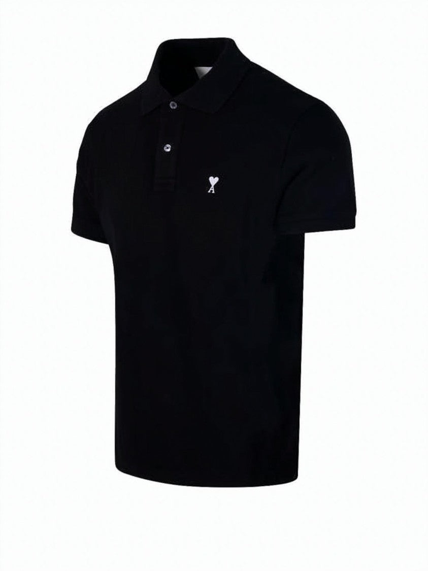 Ami Paris Small Heart Logo Polo Shirt With Traditional Collar