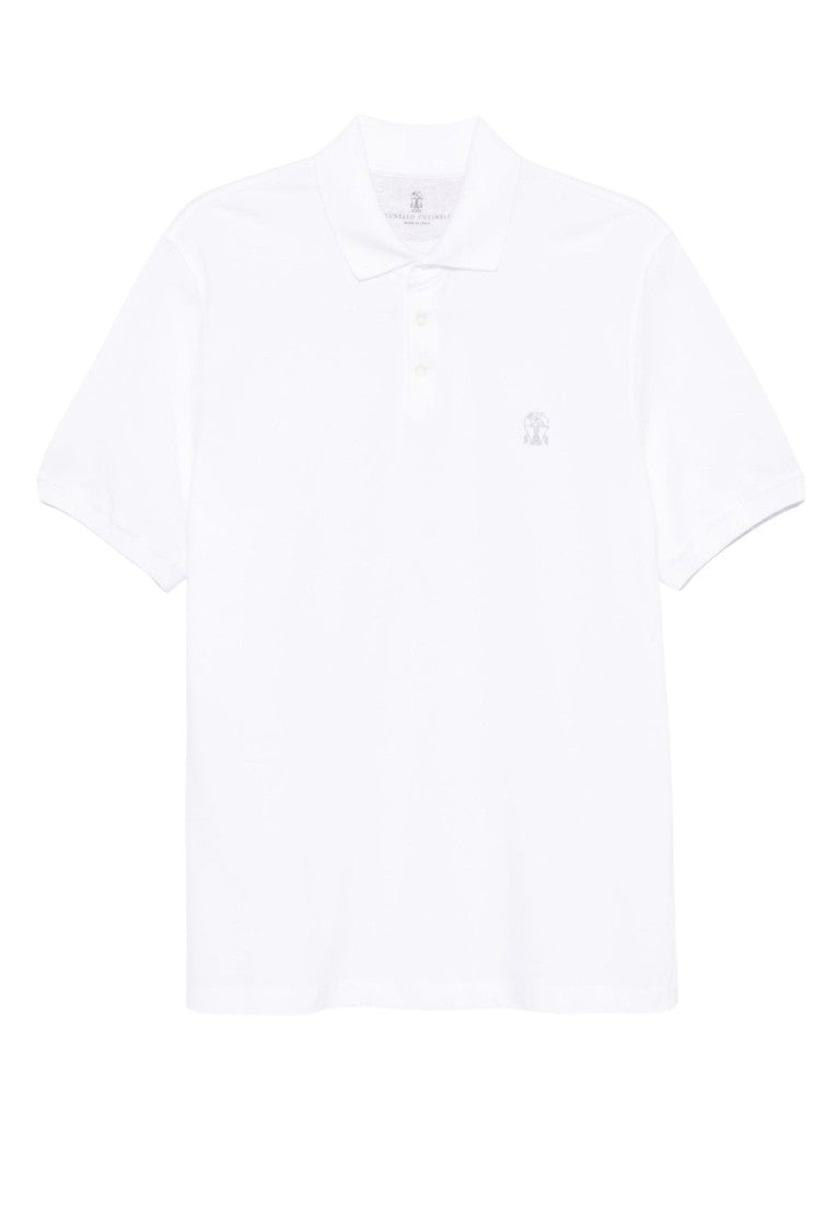 Brunello Cucinelli White Ck640 Cotton Blend Short Sleeve Polo