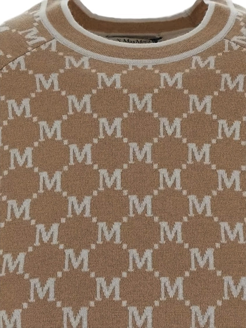 Max Mara Short-Sleeved Knit Sweater With Repeated 'M' Pattern