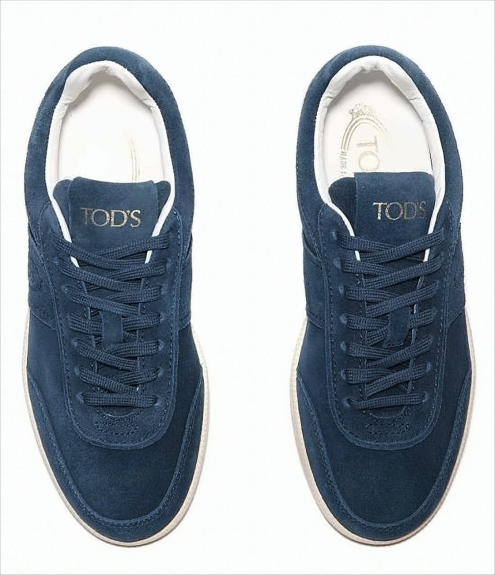 Tod's Navy Suede Low-Top Sneakers With Rubber Sole