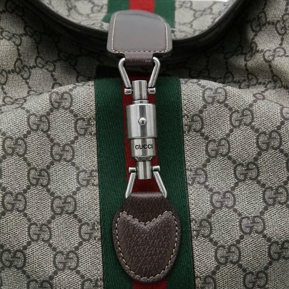 Gucci Beige Monogram Shoulder Bag With Red