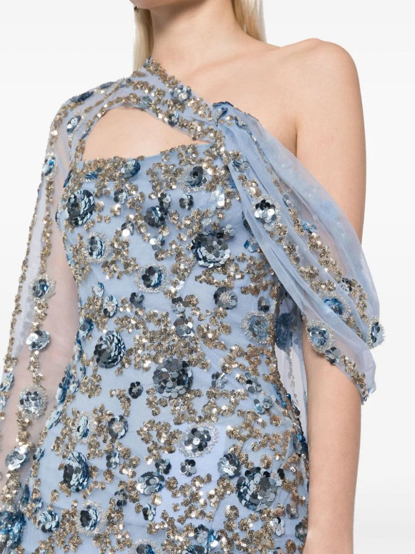 Saiid Kobeisy Tulle One-Shoulder Sleeve, Dress With Dotted Beading A Tulle Tail