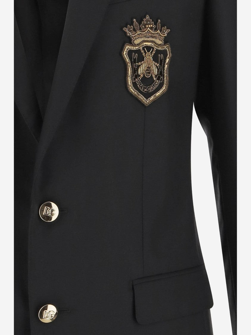 Dolce & Gabbana Wool Blend Jacket With Logo Patch