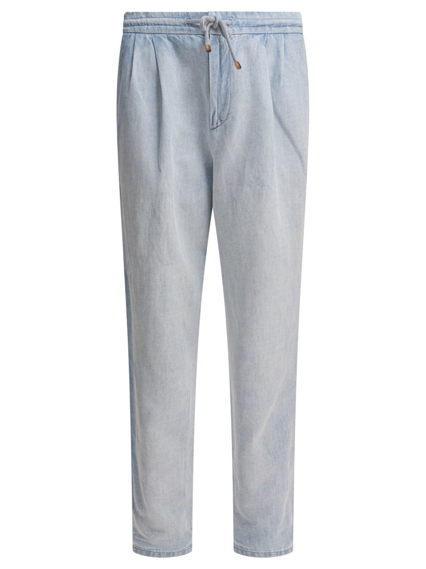 Brunello Cucinelli Light Blue Relaxed-Fit Trousers