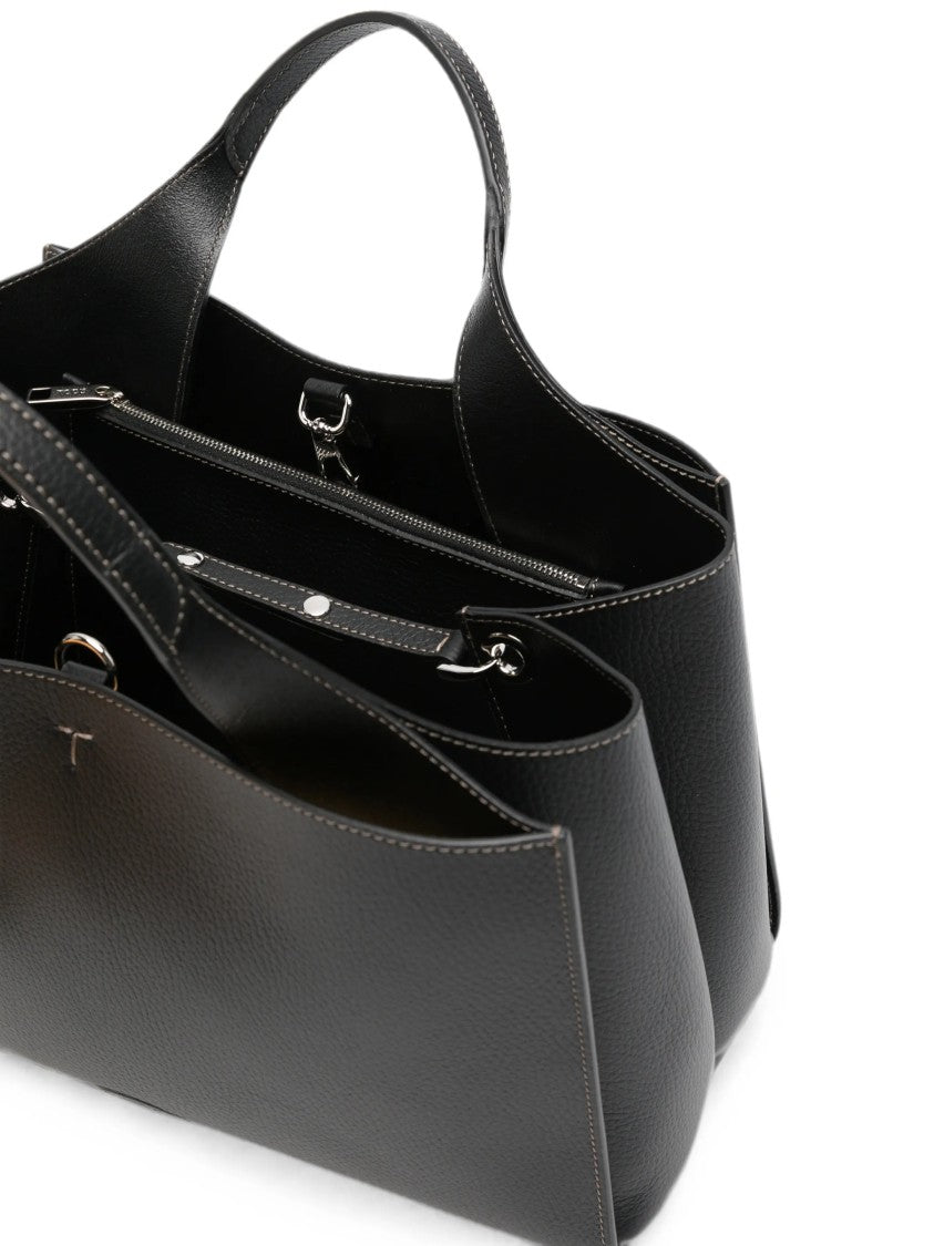 Tod's Structured Black Handbag With Dual Handles And Detachable Strap