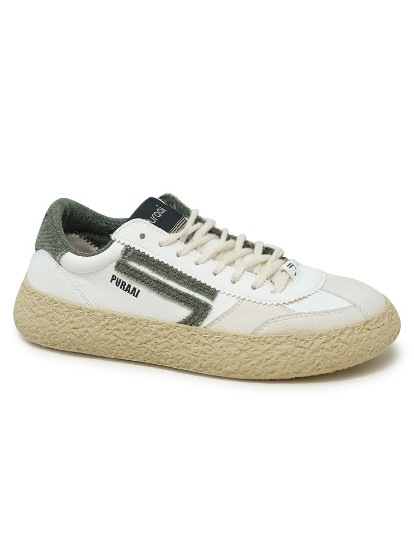 Puraai Classic White And Green Vegan Leather Sneakers