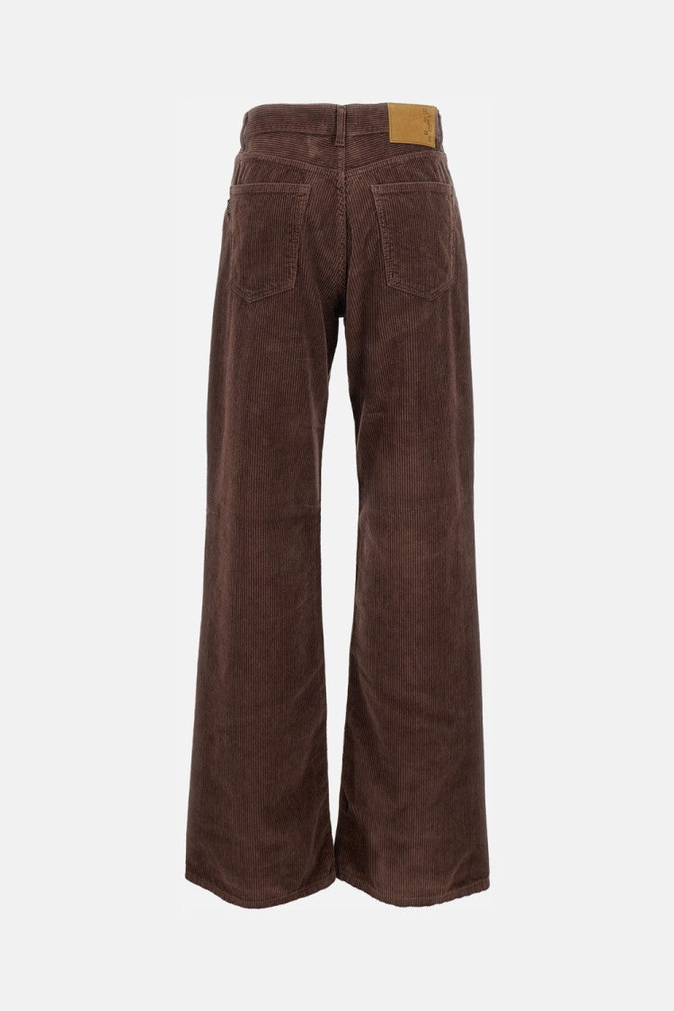 Haikure Ribbed Texture Wide-Leg Jeans With Leather Detailing