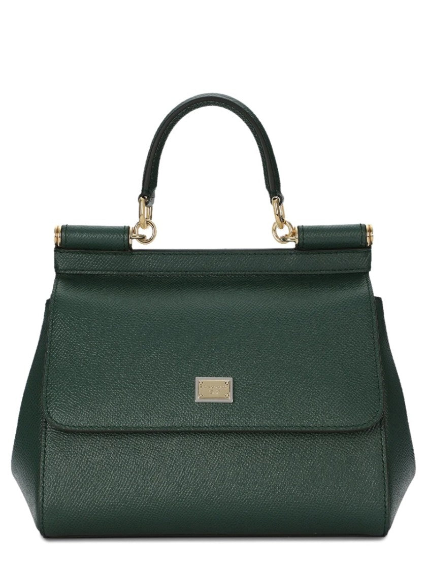 Dolce & Gabbana Textured Leather Medium Structured Handbag With Gold-Tone Accents