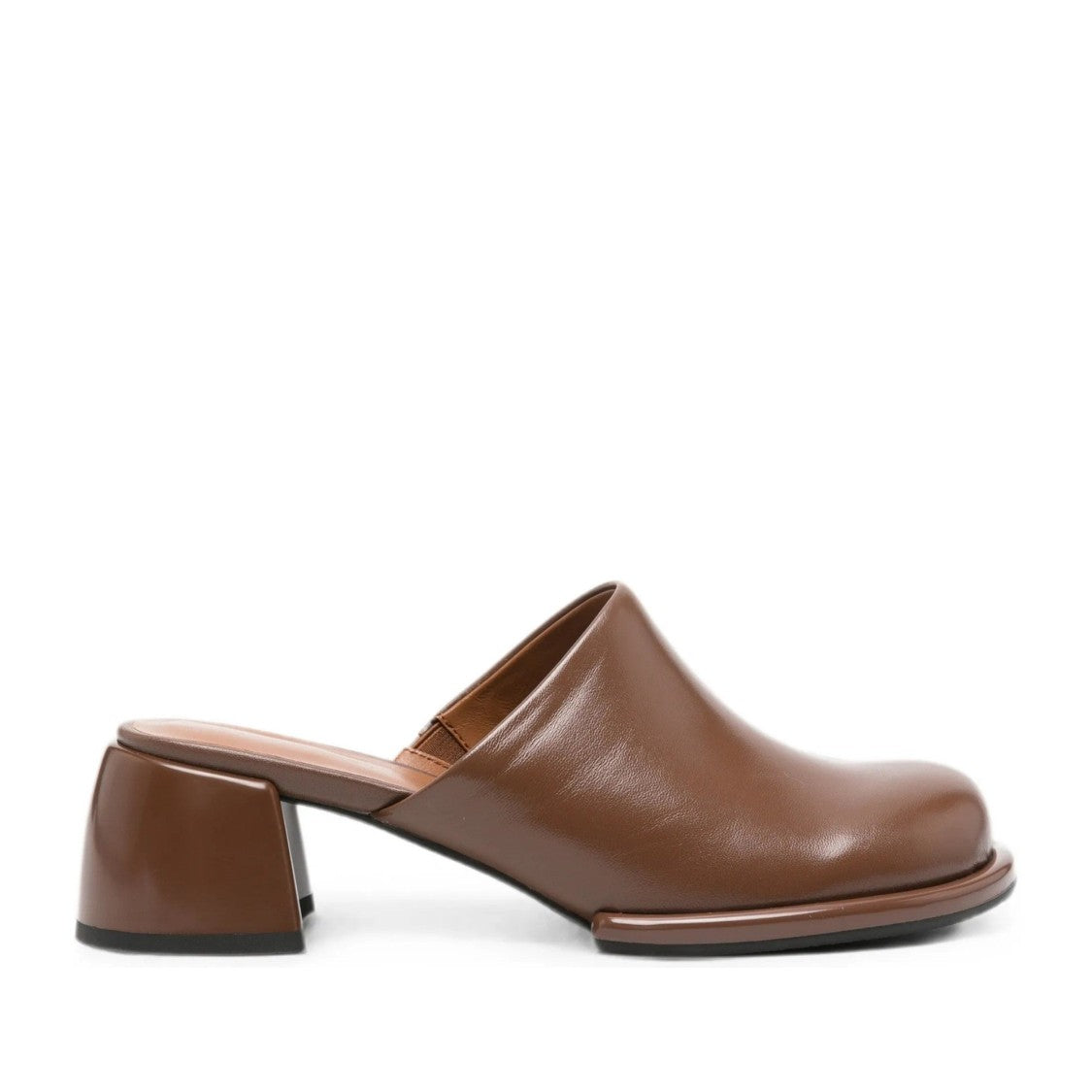 Adrianna Feretti Brown Mid-Heel Seamless Leather Mules