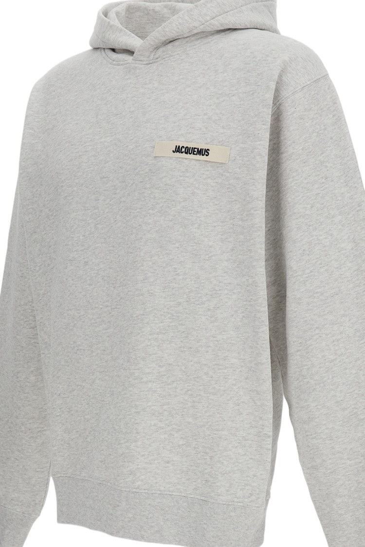 Jacquemus Relaxed Fit Grey Hoodie With Grosgrain Logo Patch