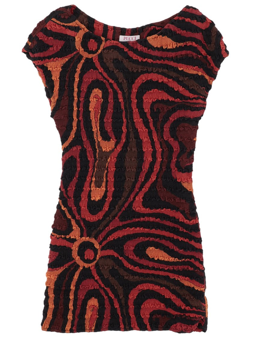 Emilio Pucci Nylon Mini Dress With Crinkled Finish And Abstract Pattern