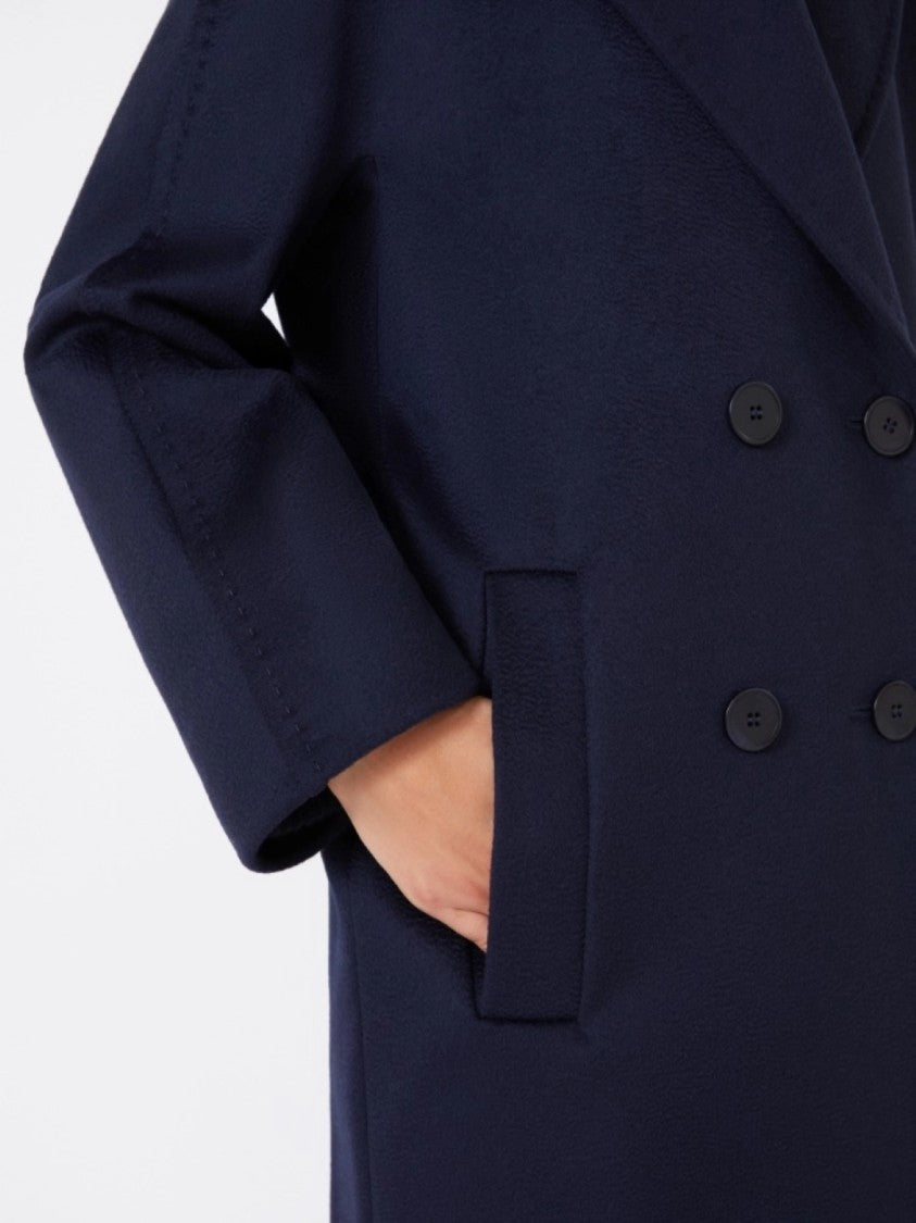Max Mara Double-Breasted Navy Blue Virgin Wool Coat