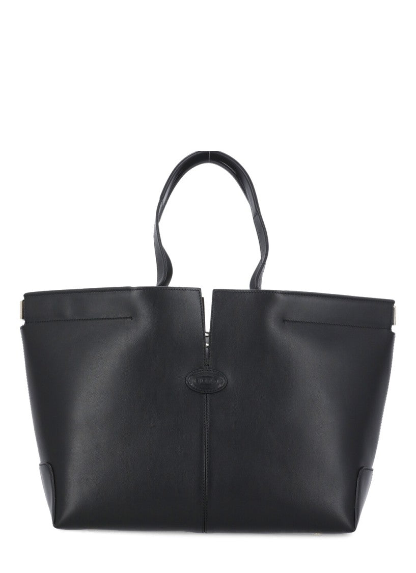 Tod's Structured Black Leather Shopping Bag With Matching Clutch