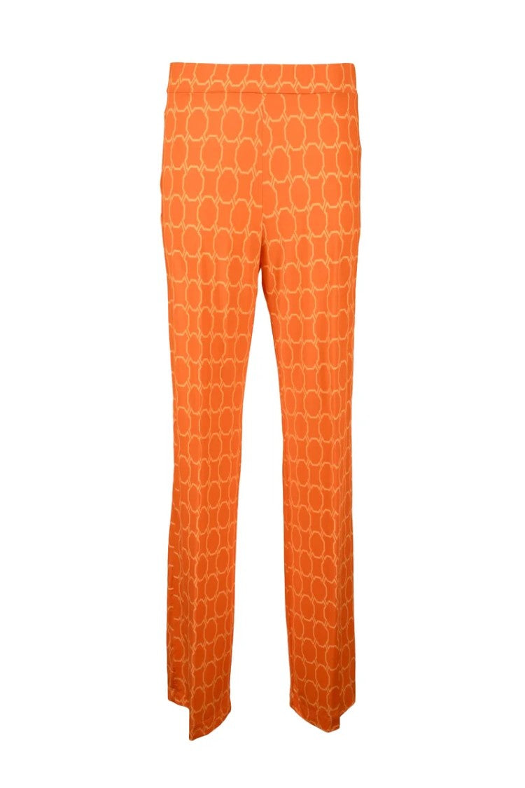 Caractere Fluid Viscose Stretch Trousers With Circular Pattern