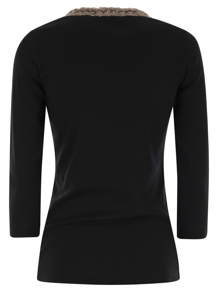 Fabiana Filippi 3/4 Sleeve T-Shirt With Neck Detailing