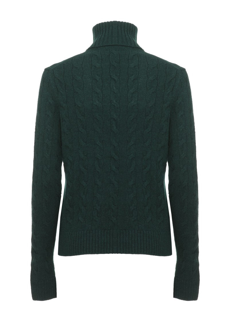 Polo Ralph Lauren Green Cable Pattern High Neck Wool-Cashmere Sweater