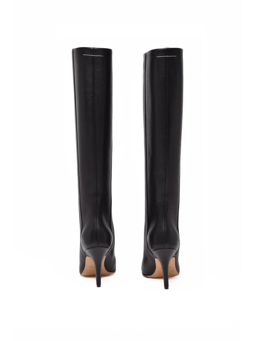 Mm6 By Maison Margiela Black Leather Pointed Boots