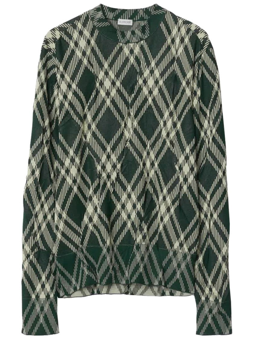 Burberry Check Pattern Pleated Cotton Blend Sweater