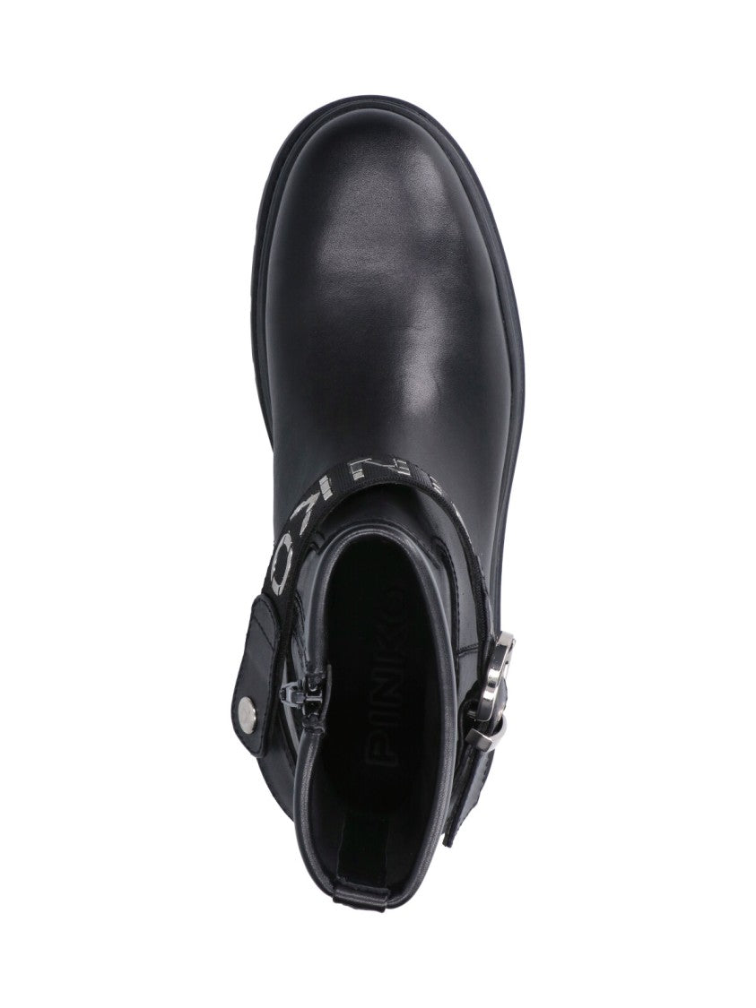 Pinko Black Eva 01 Buckle Leather Boots