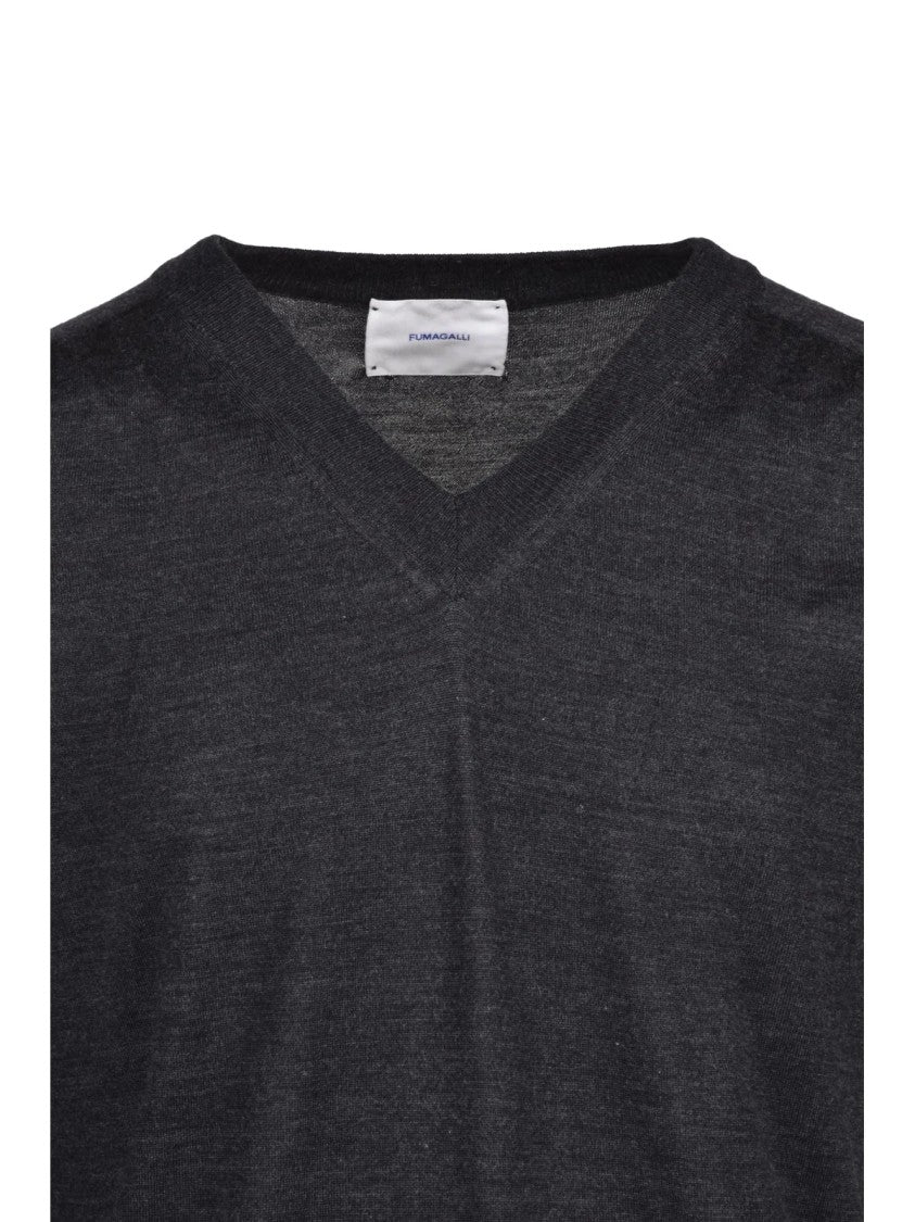 Fumagalli V-Neck Merino Wool Sweater With Ribbed Detailing