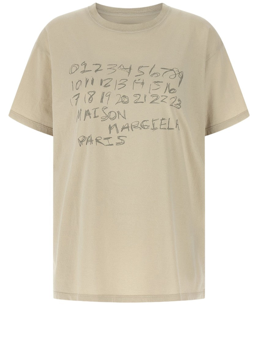 Maison Margiela Cream Cotton T-Shirt With Iconic Handwritten Logo