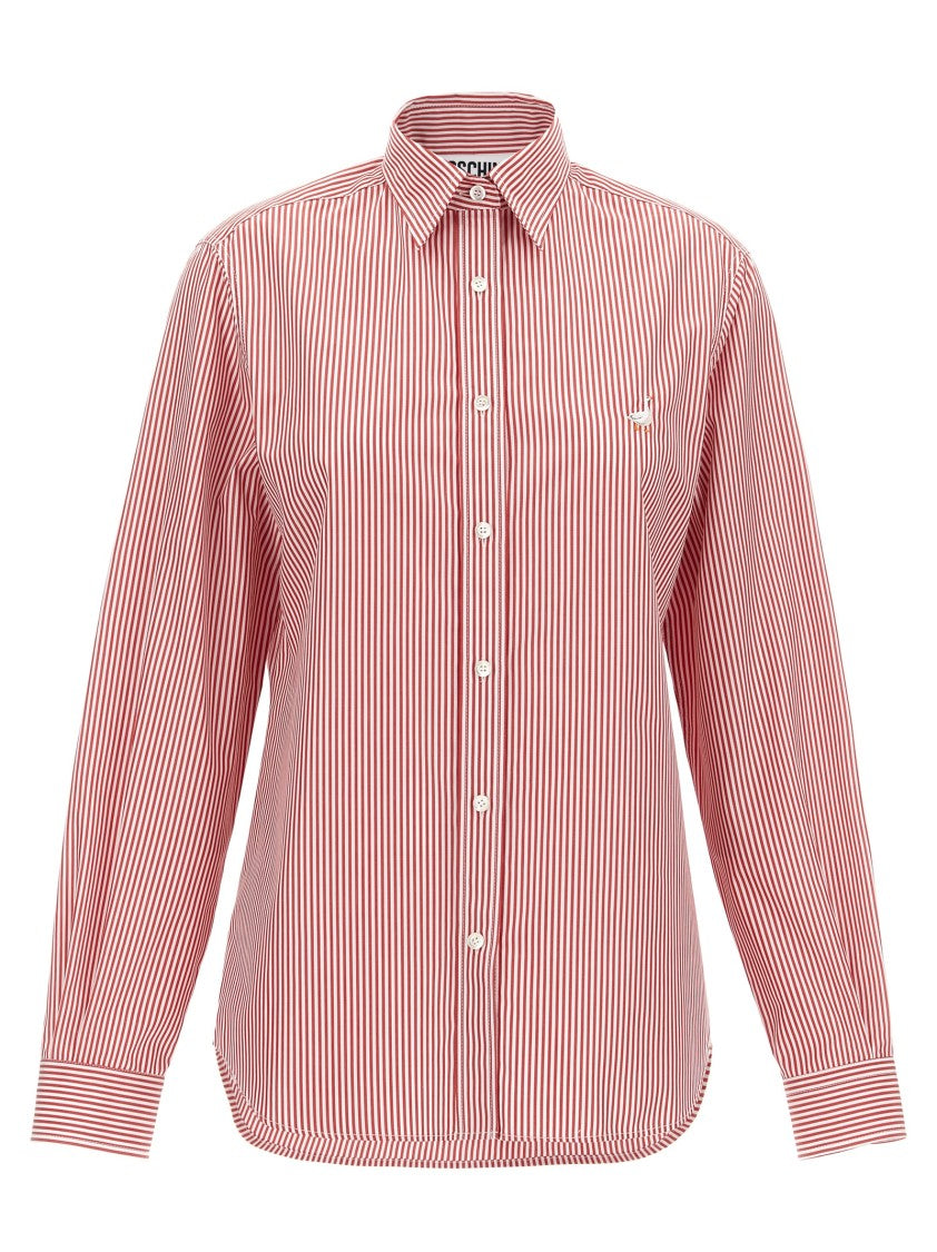 Moschino Embroidered Striped Cotton Poplin Shirt