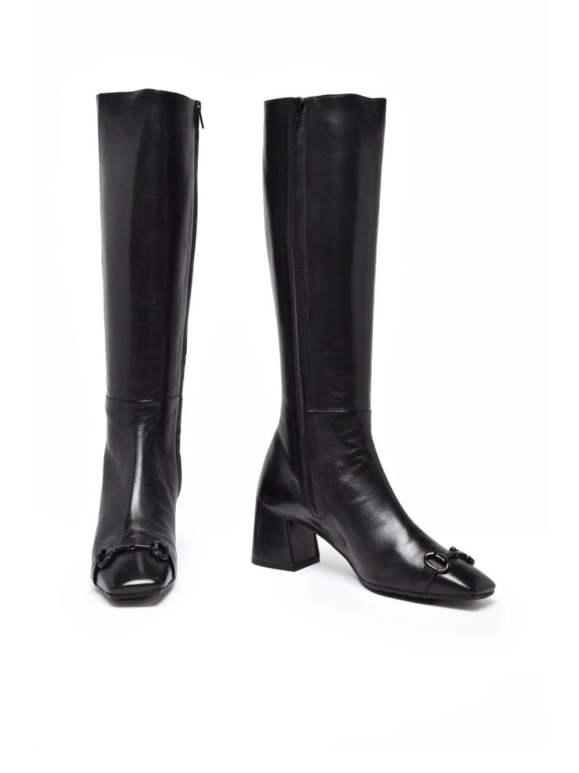 Mara Bini Black Leather Round Toe Boots