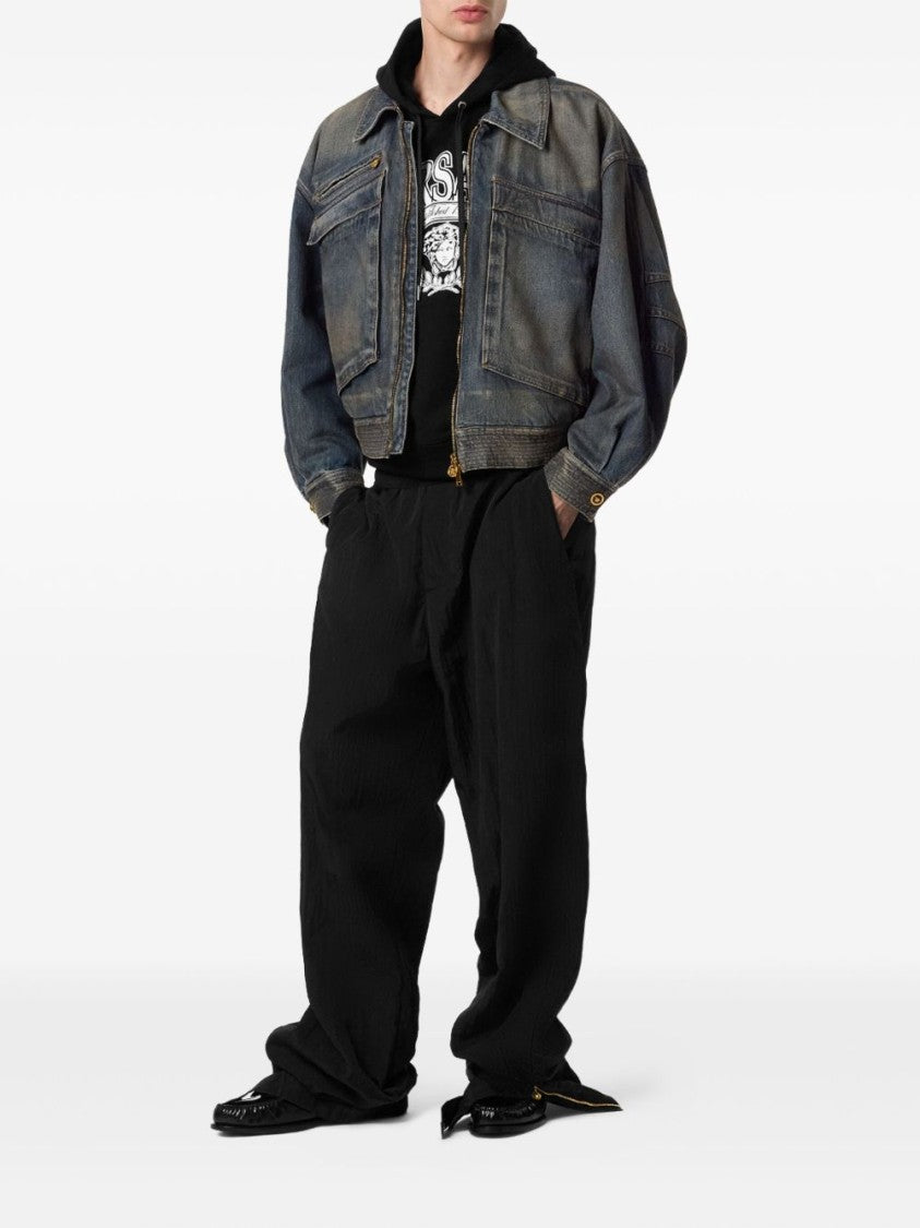 Versace Crinkled Nylon Joggers With Refined Logo Embroidery
