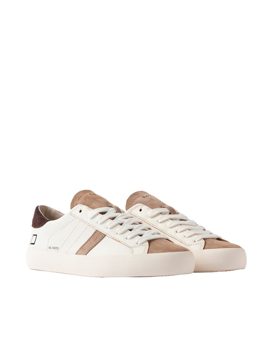 D.A.T.E Low-Top White Leather Sneakers With Beige Suede Accents