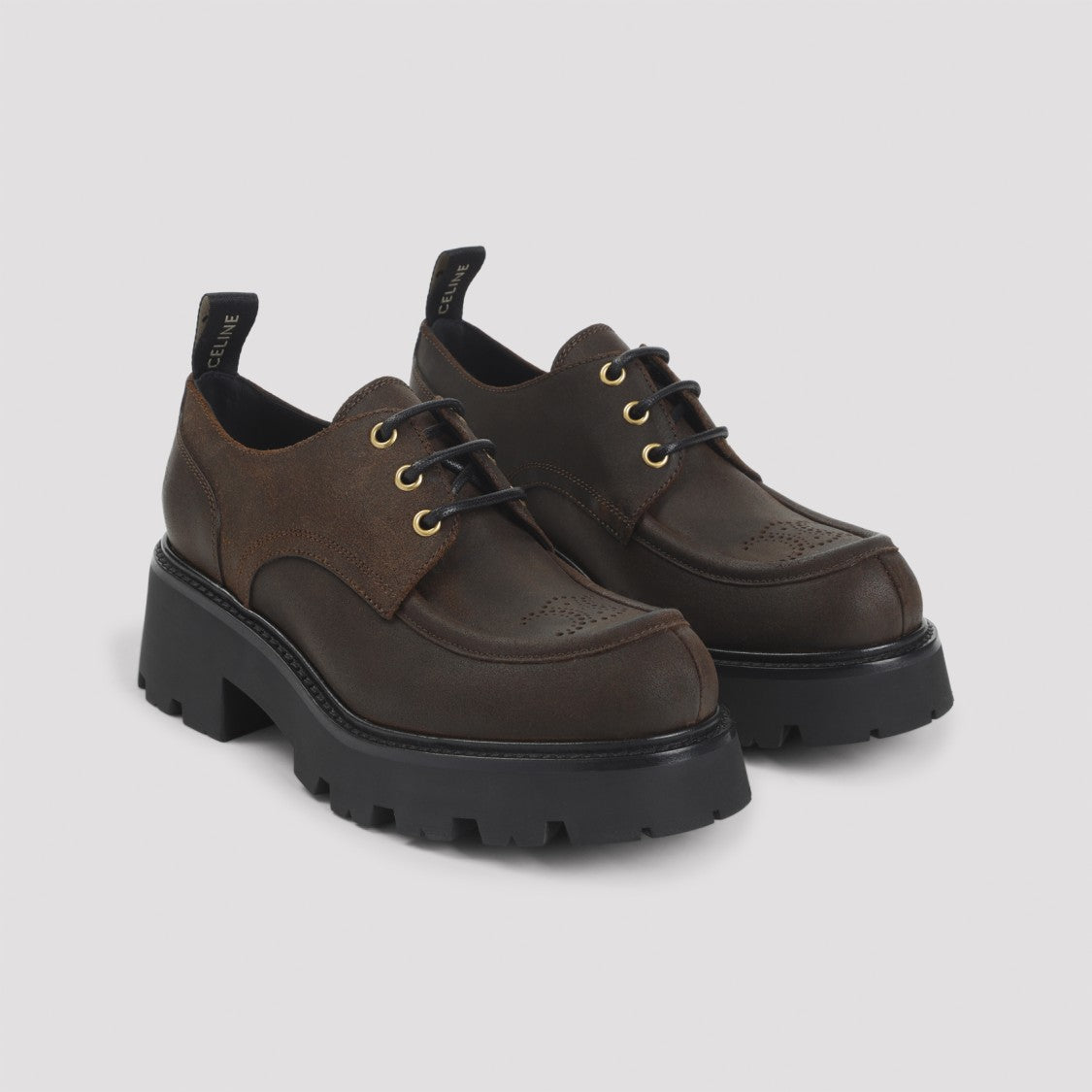 Celine Lace-Up Dark Brown Leather Shoes