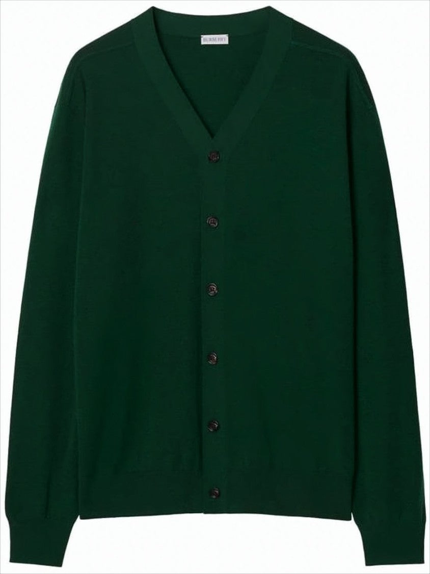 Burberry Deep Green Wool Cardigan With V-Neckline