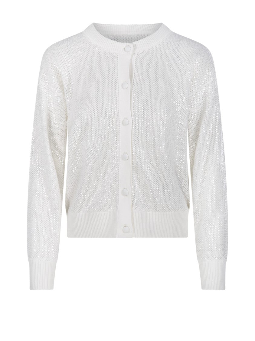 Parosh Open-Knit Cardigan With Shimmering Finish