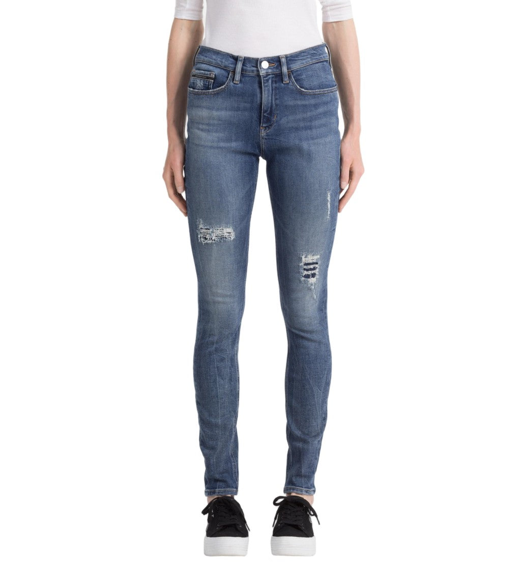 Calvin Klein Slim Fit Blue Trousers With Distressed Details