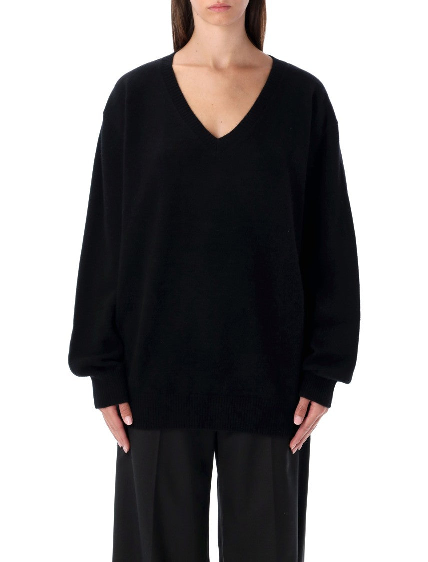 Rhea V-Neck Oversized Black Wool Cashmere Sweater
