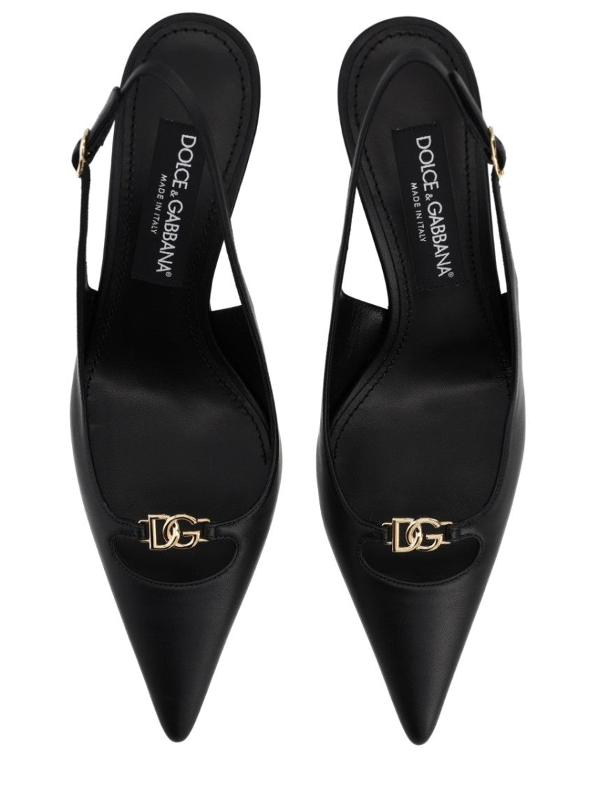 Dolce & Gabbana Lollo Pointed Toe Buckle Slingback Pumps