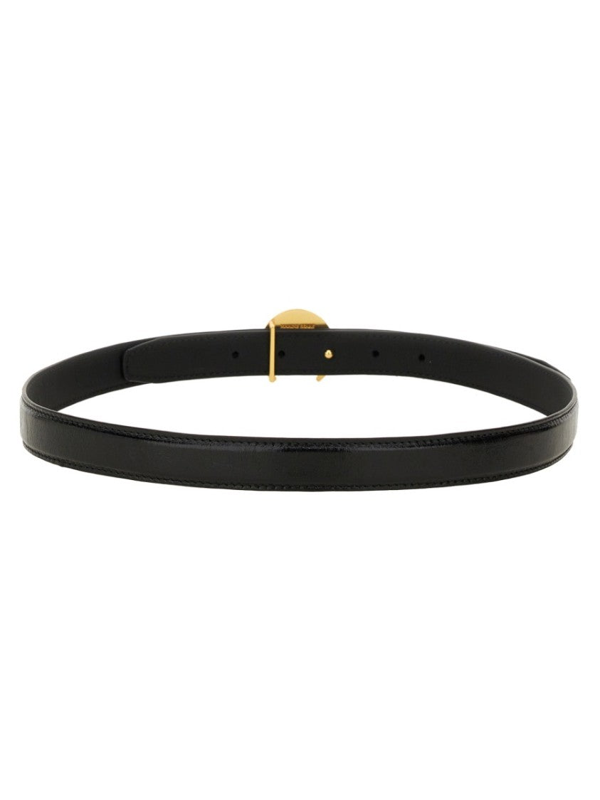Marine Serre Black Leather Crescent Gold Buckle Belt