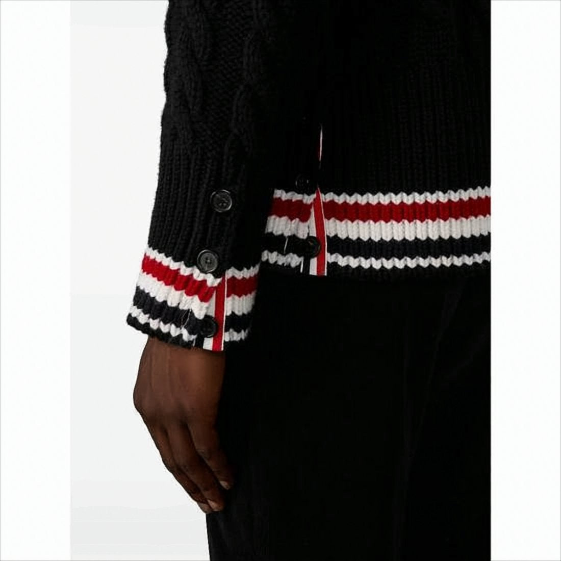 Thom Browne Classic Cable Knit Cardigan With Tricolor Accents