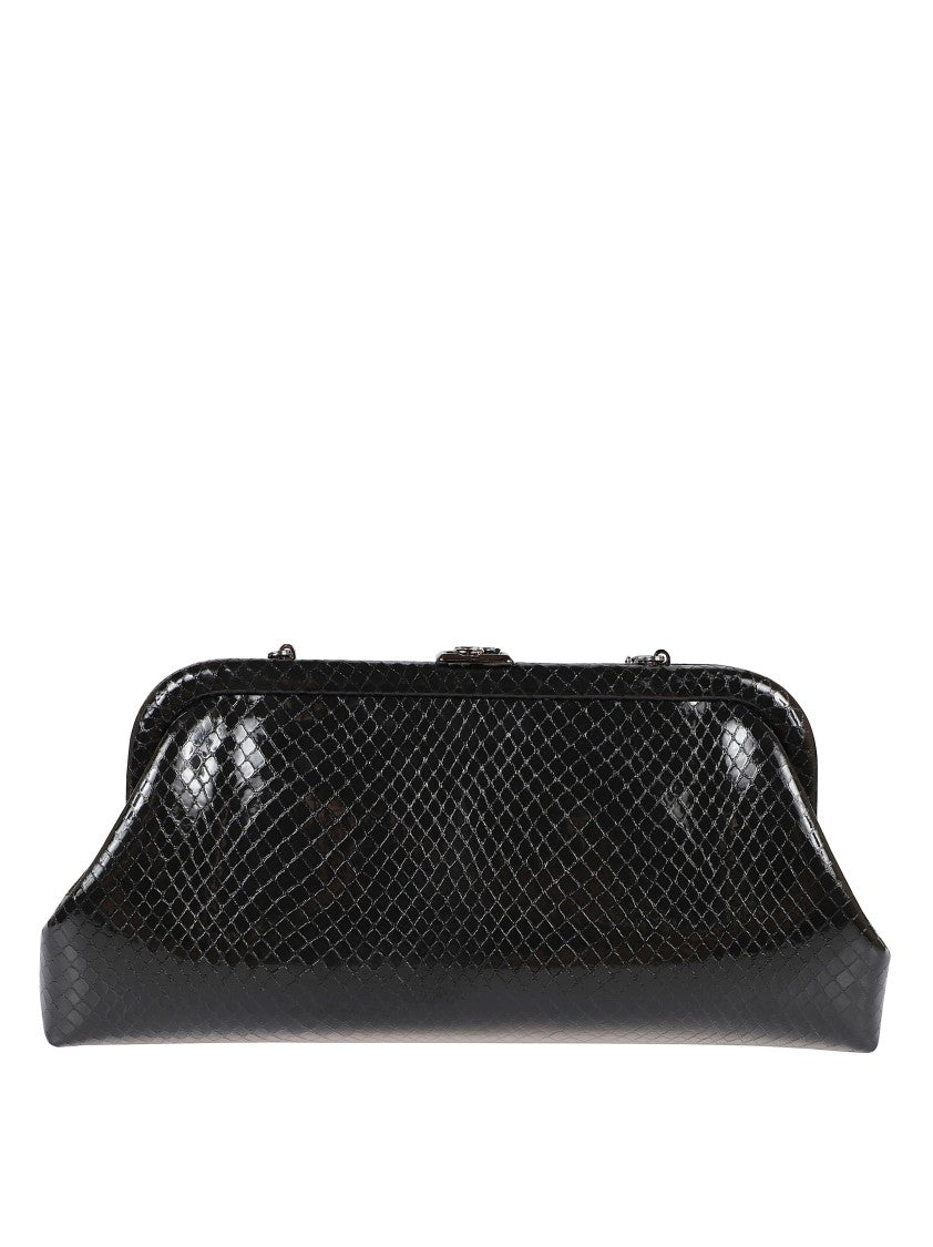 Jimmy Choo Structured Black Snakeskin-Effect Clutch Bag