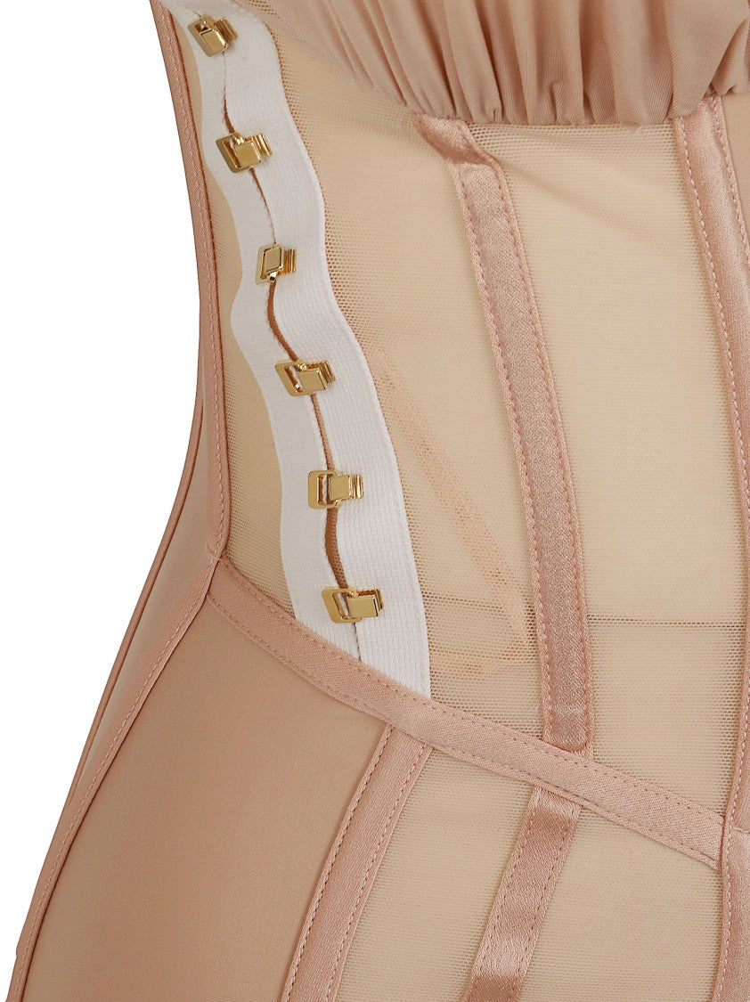 Elisabetta Franchi Sculpted Bustier Dress With Geometric Cuts And Gold Hardware