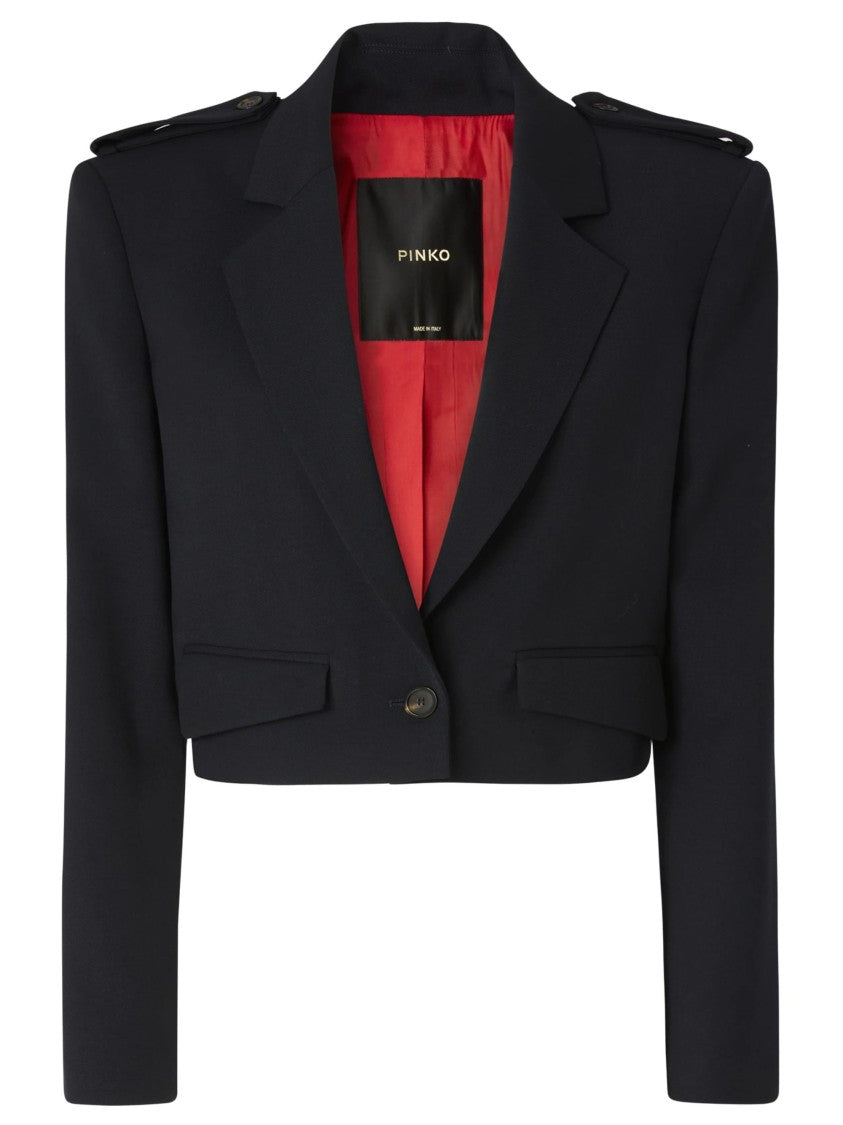 Pinko Cropped Black Blazer With Structured Silhouette And Epaulet Detail