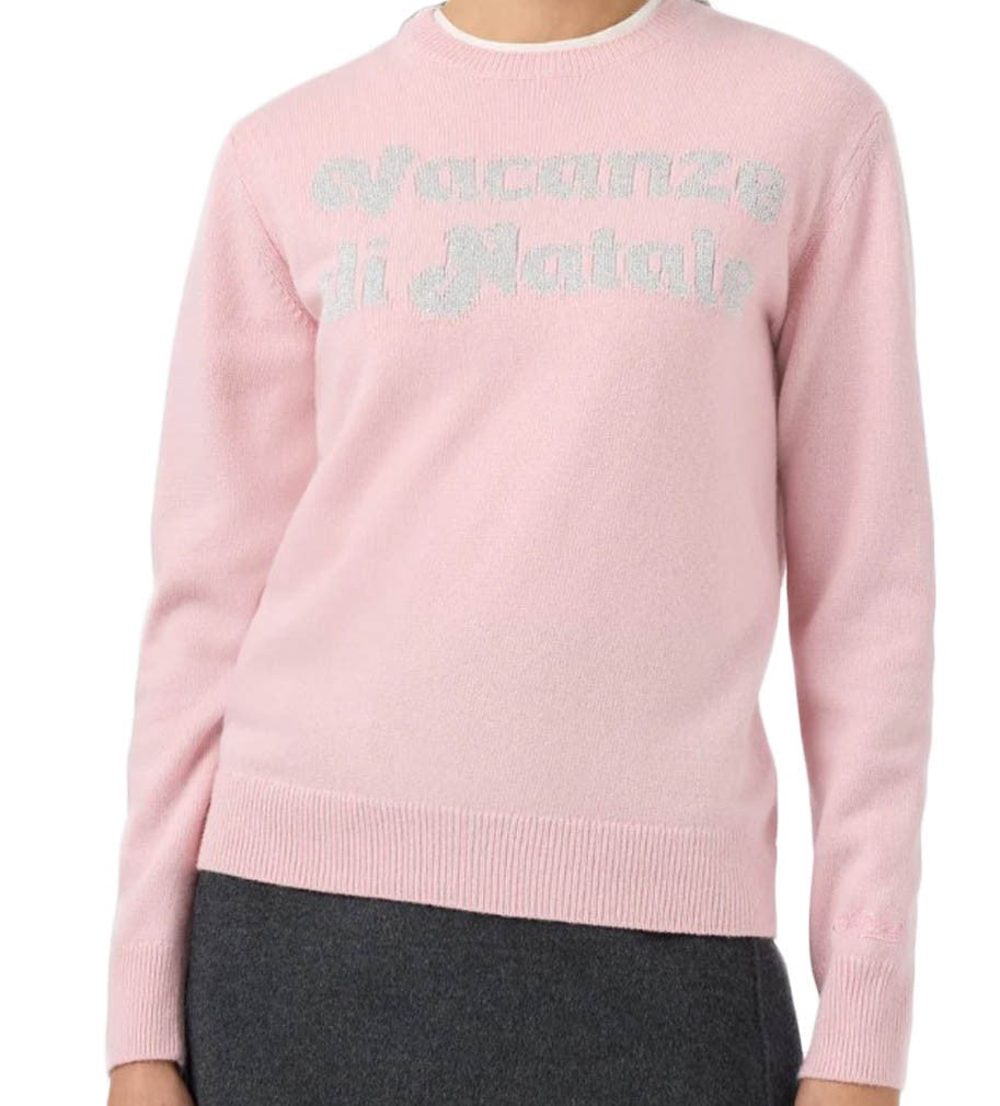 Mc2 Saint Barth Soft Pink Sweater With Glittery Text