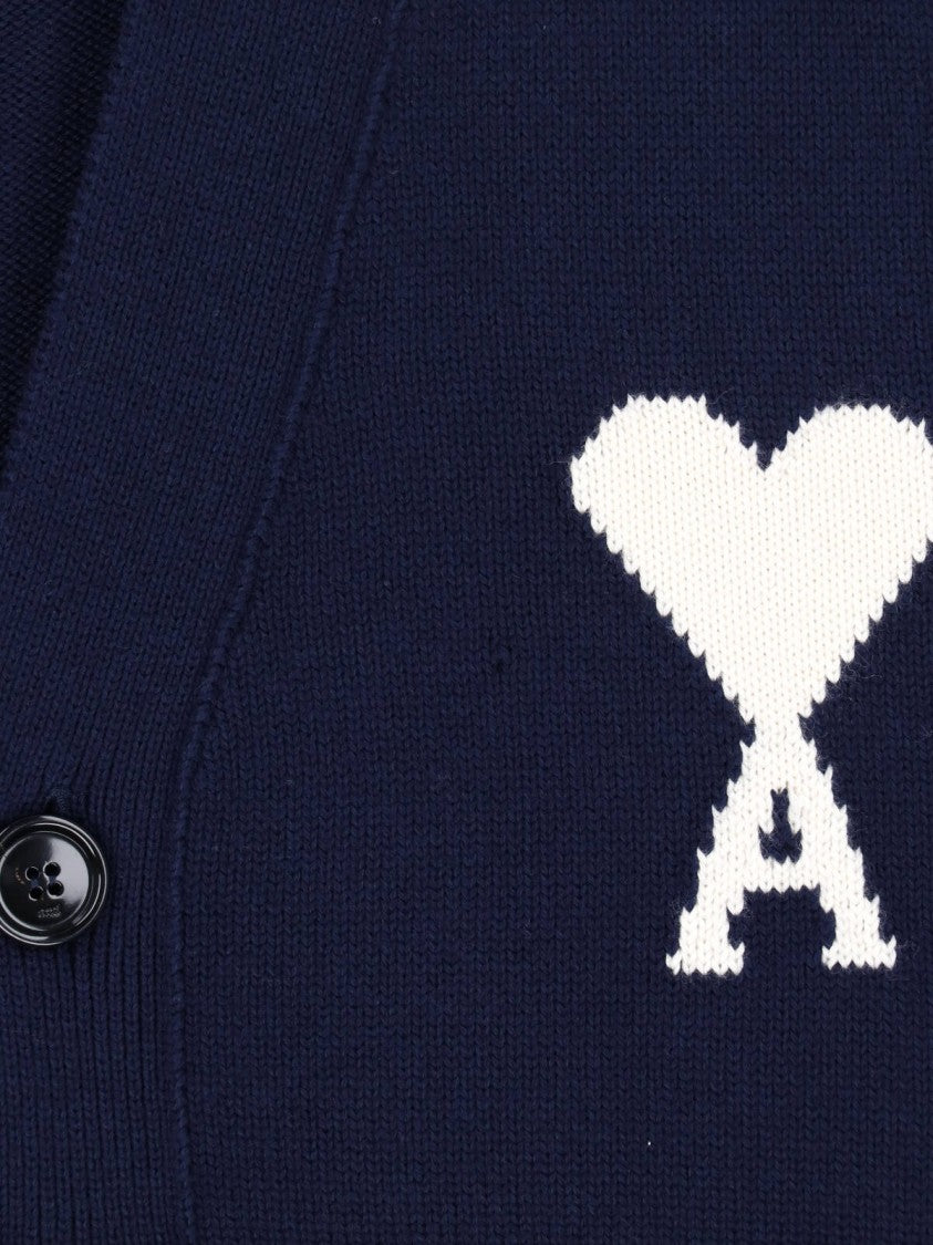 Ami Paris Blue Ami De Coeur Wool Cardigan