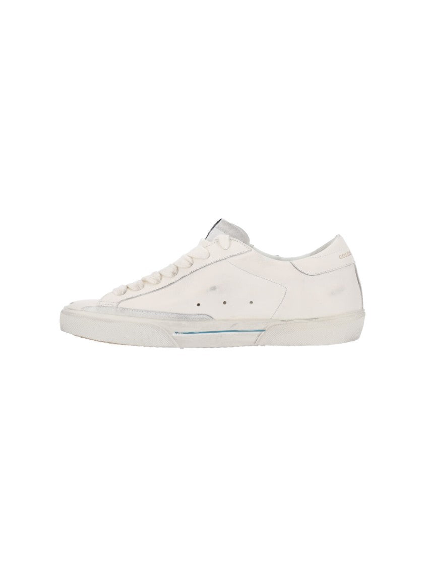 Golden Goose White Super-Star Distressed Leather Low-Top Sneakers