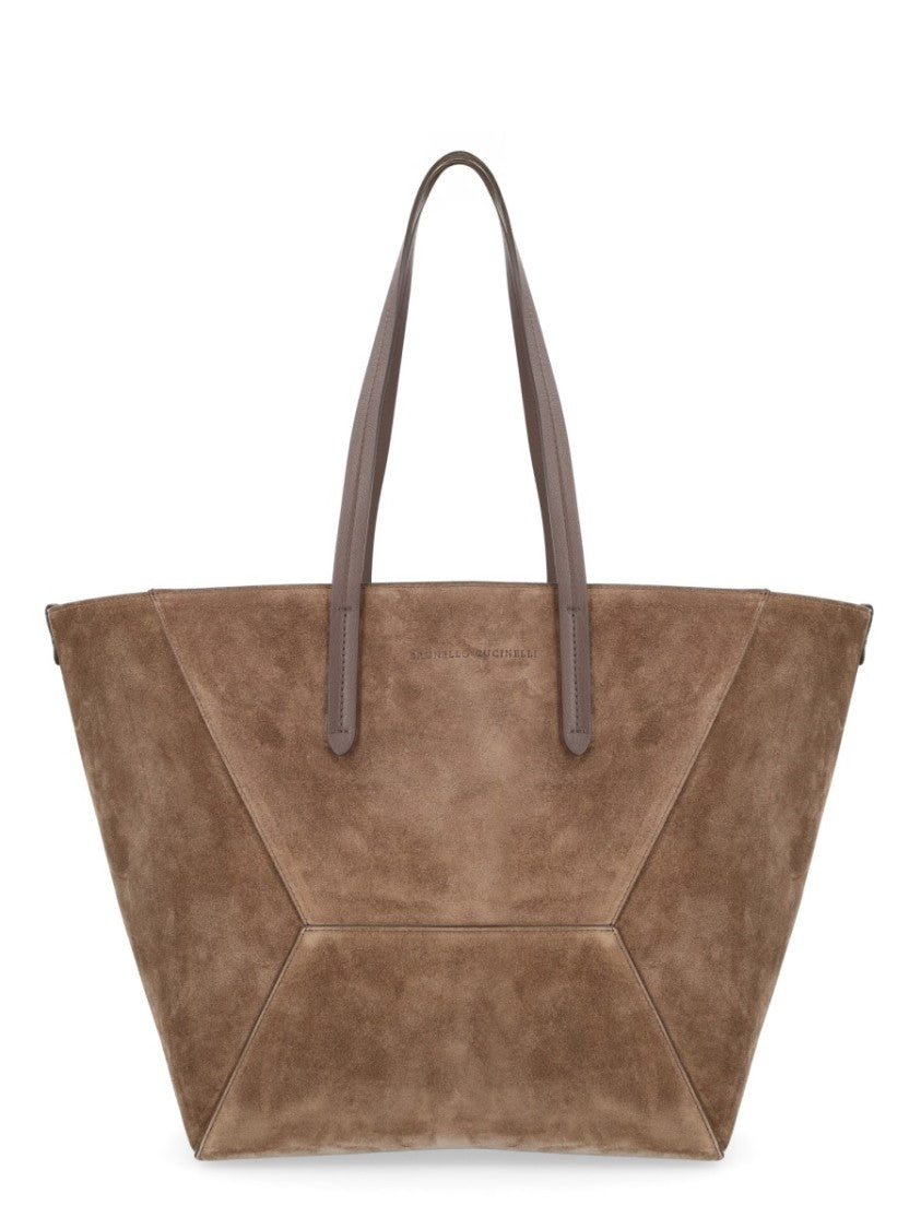 Brunello Cucinelli Brown Panel-Design Calf Leather Tote Bag